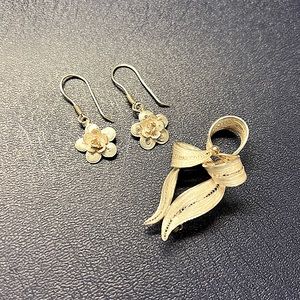 Shine in these Silver Earrings and Matching Pin. Purchased in Singapore.